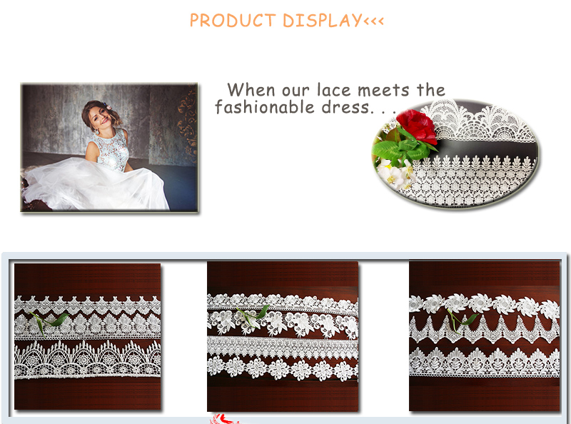 Floral design fashion 100% polyester  chemical water soluble lace trim for decoration