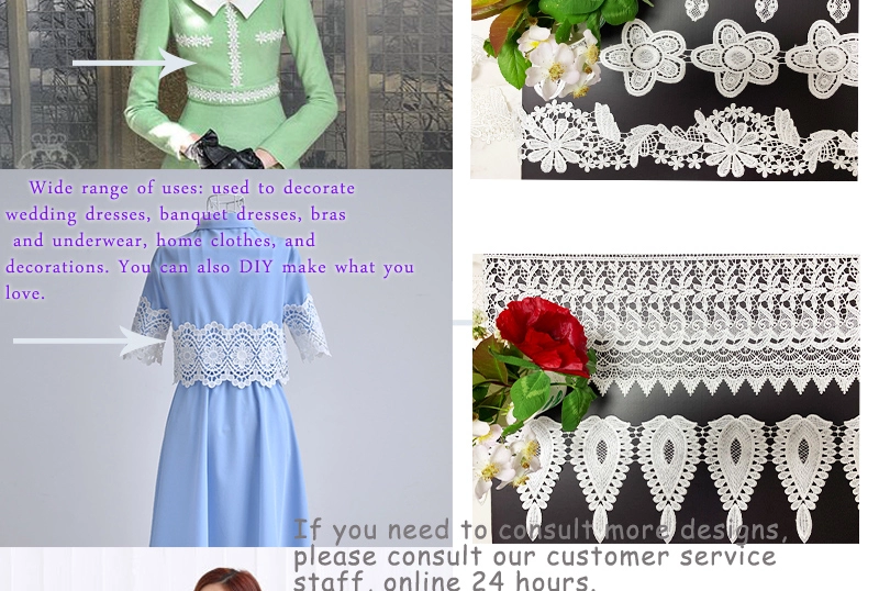 Floral design fashion 100% polyester  chemical water soluble lace trim for decoration